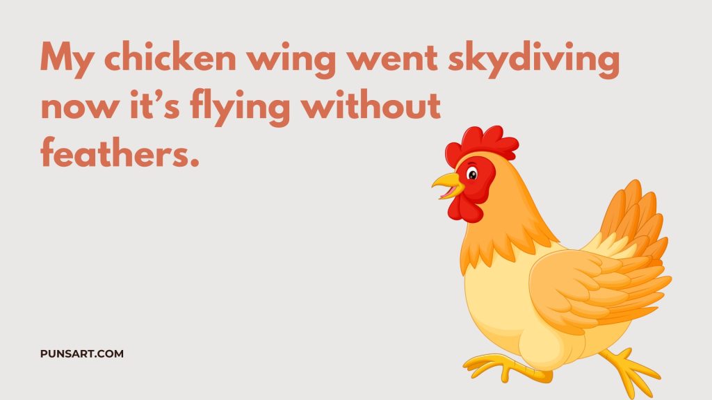 My chicken wing went skydiving now it’s flying without
feathers.