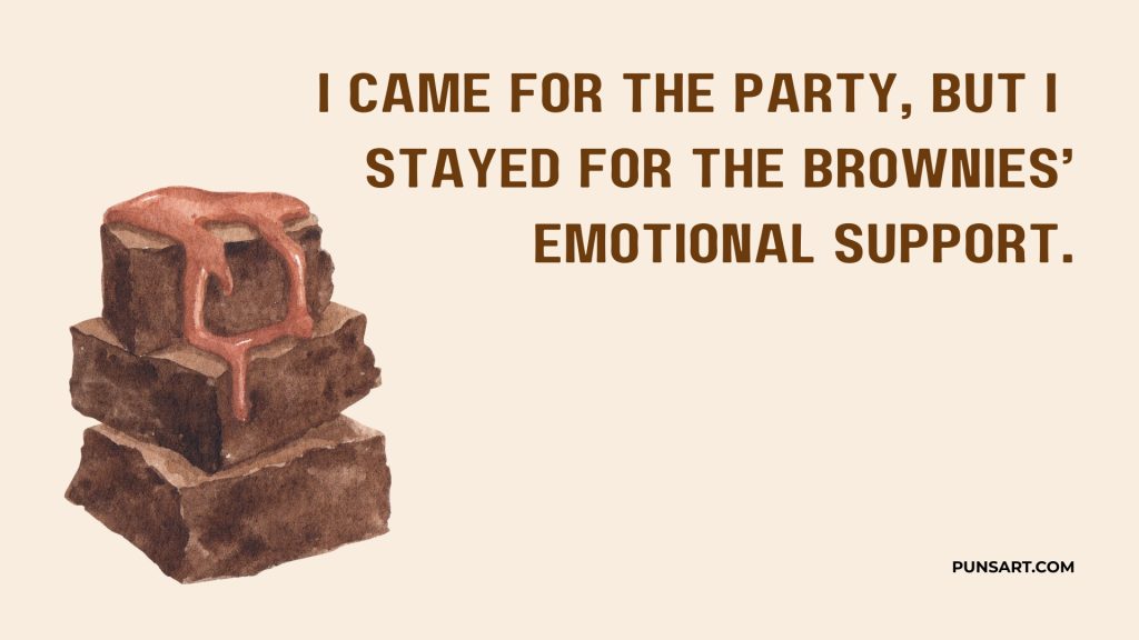 I came for the party, but I
stayed for the brownies’
emotional support.